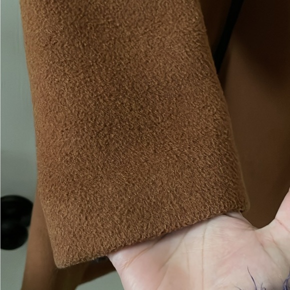 Soia and Kyo cognac brown rust tan wool coat with fur trim hood - Picture 3 of 8